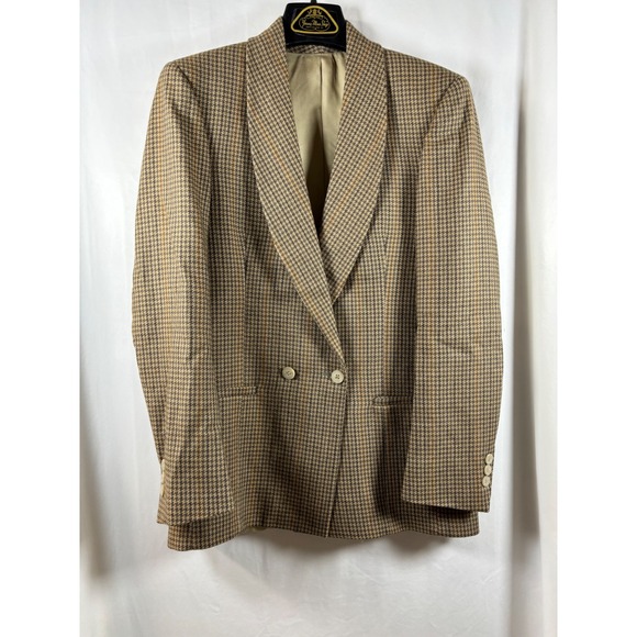 PBM Jackets & Blazers - PBM Women Brown Houndstooth Double Breasted Blazer Shawl Lapel Vintage Size 6‎